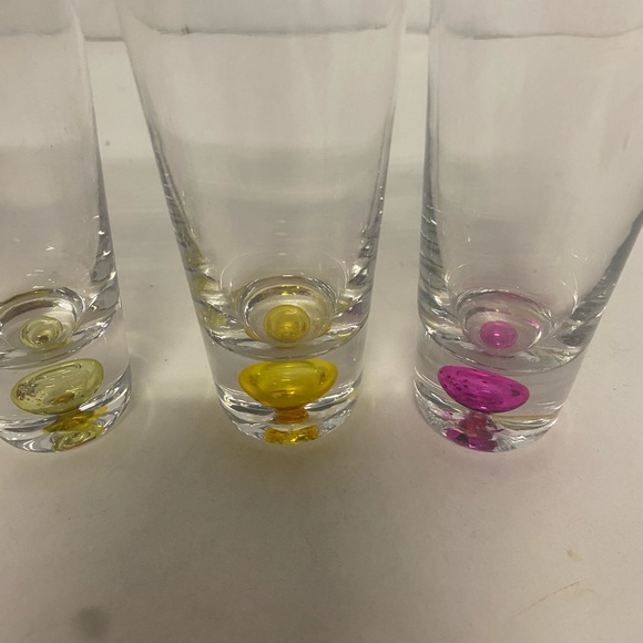 Clear Tall Cordial Shot Glasses, Colorful teardrop bottom. Set of 6 - Picture 4 of 9